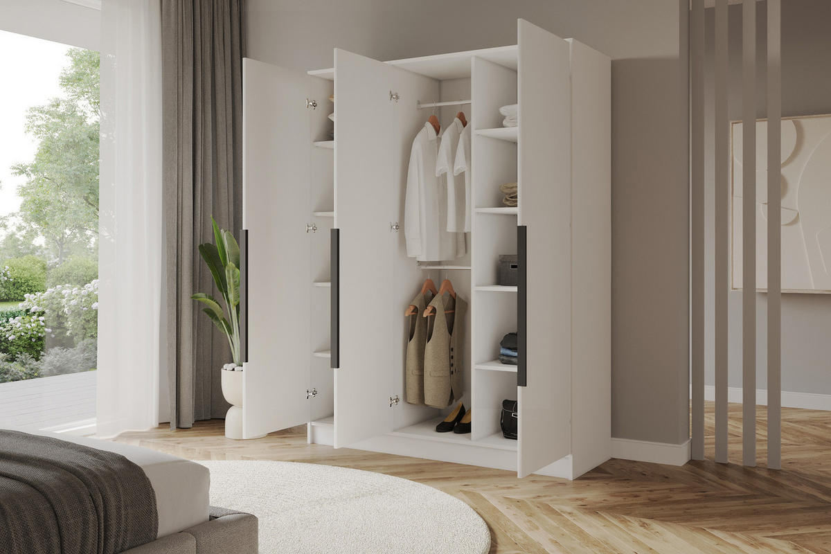 KLEIDERSCHRANK - PORTO - 150 - Weiß - Schwarz/Weiß, Holzwerkstoff (150/200/51cm) - ALTDECOR