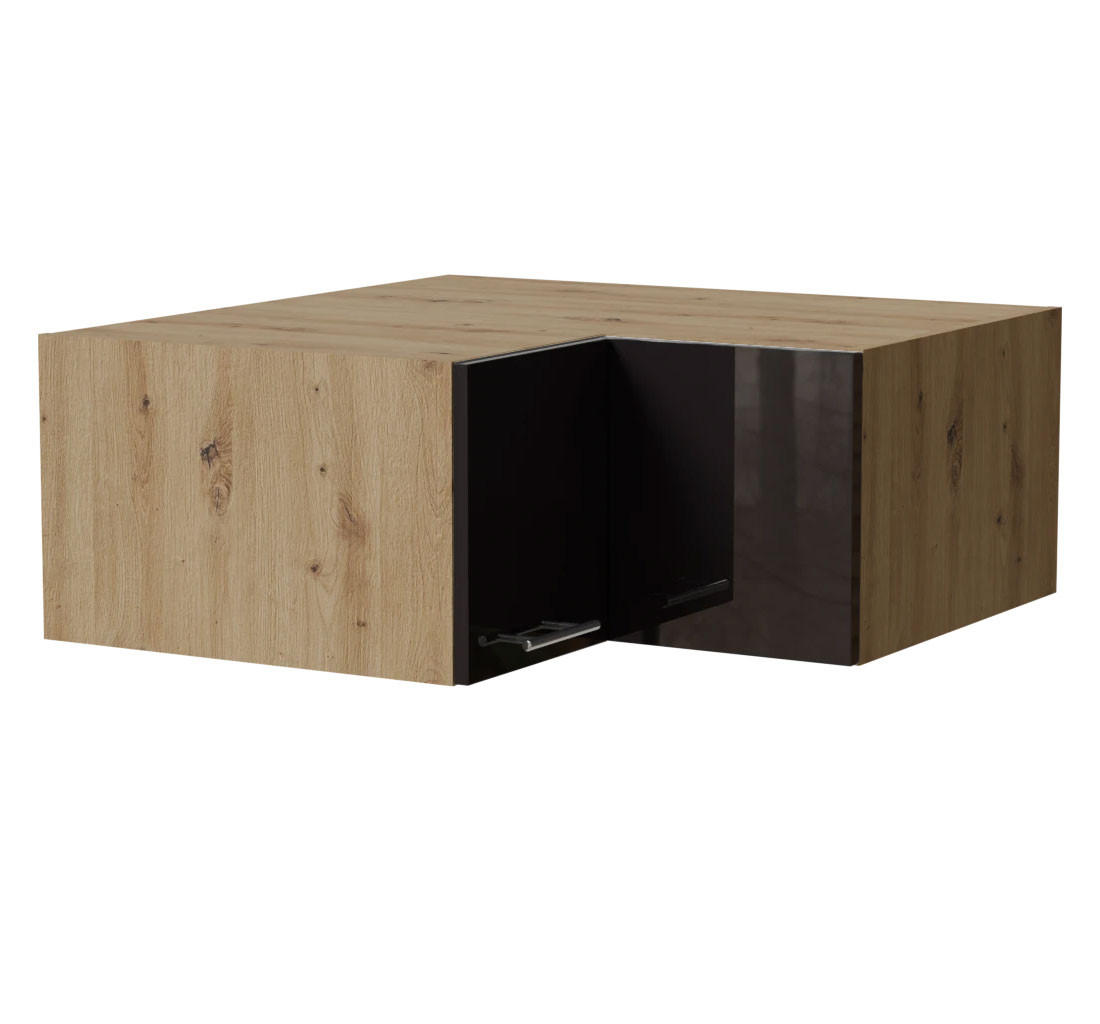 Feldmann-Wohnen Eck-Aufsatzschrank Schwarz Hochglanz, Eiche Artisan 90x36x90 cm