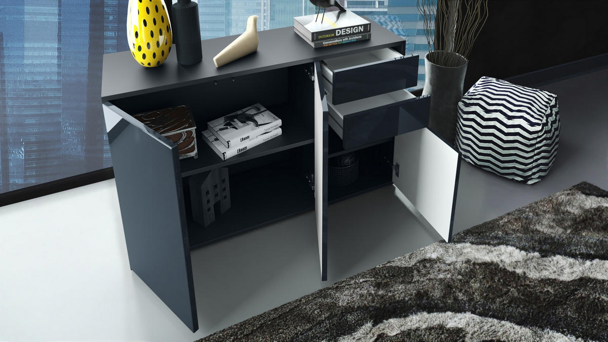 KOMMODE Ben Front in Schwarz matt - Schwarz, Holzwerkstoff (117/74/36cm) - Vladon