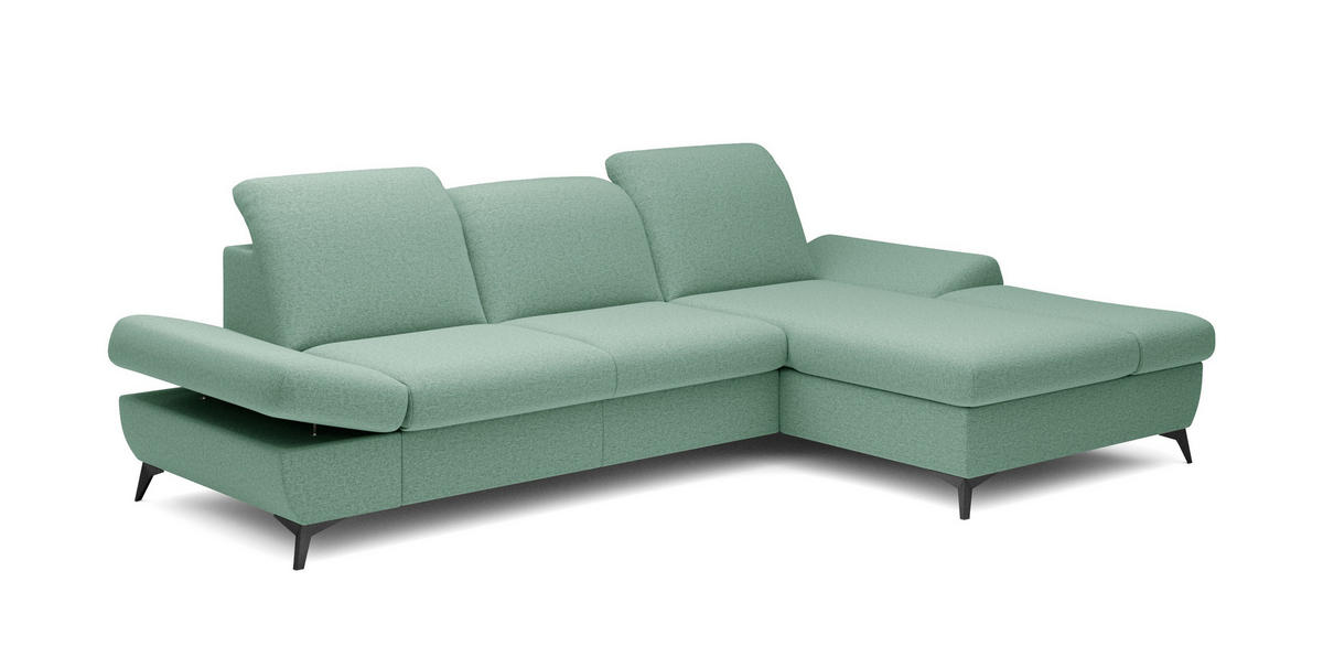 ECKSOFA FELICE R-S Grün Geflochtener Stoff mit Schlaffunktion - Grün, Holz (284/166cm) - MASSENO