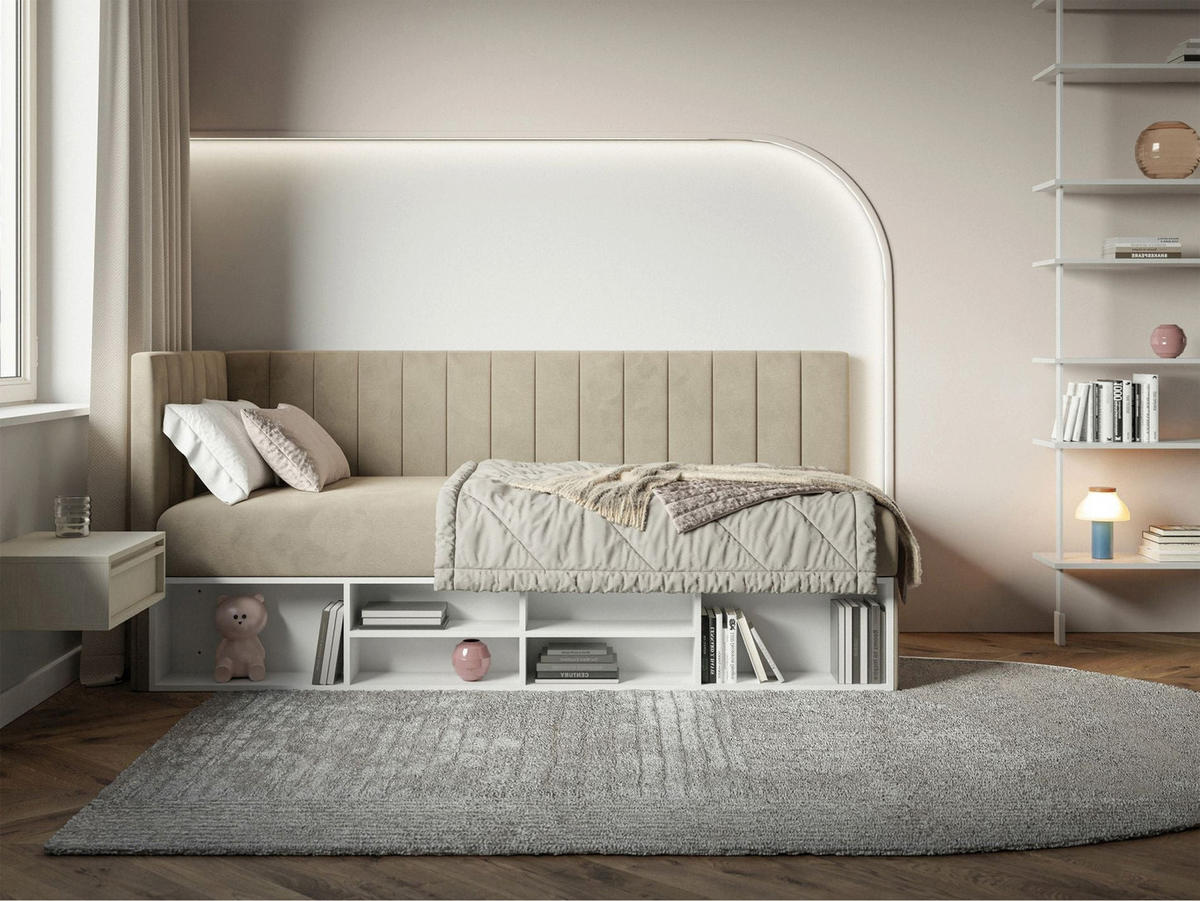 JUGENDBETT Ventrio Graubeige Easy-Clean-Samtbezug 90x200 cm - Taupe, Holz/Textil (90/200cm) - Selsey