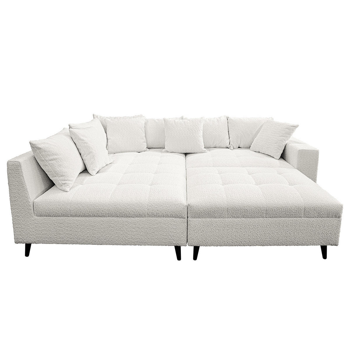 ECKSOFA mit Ottomane und Hocker - Hellgrau/Schwarz, Birkenholz/Textil (247/174cm) - home24