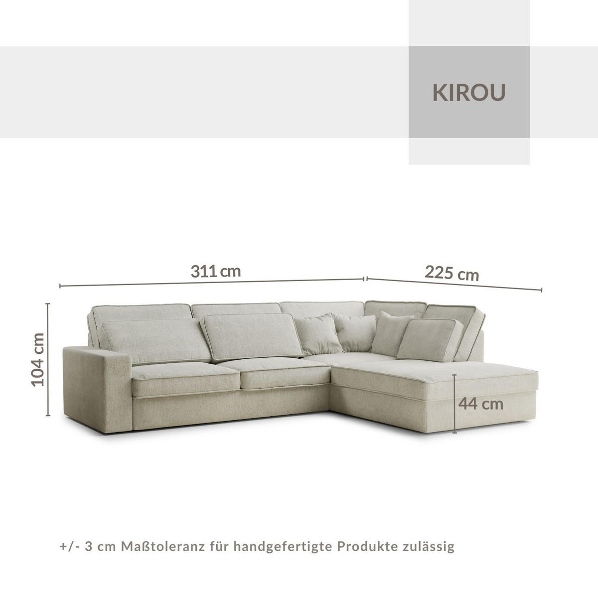 ECKSOFA Kirou Beige grau Chenille-Stoff - Rechts Seite - Greige/Schwarz, Holz/Holzwerkstoff (311/225cm) - Maison de Reve