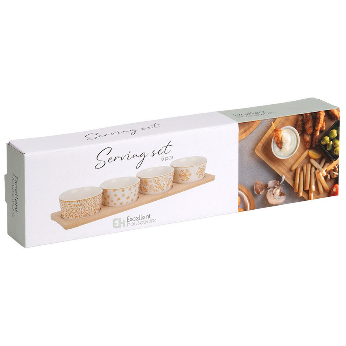 SNACKSCHALEN Porzellan auf Tablett 5 Stück. - Weiß, Keramik (10/38/4.5cm) - Excellent Houseware