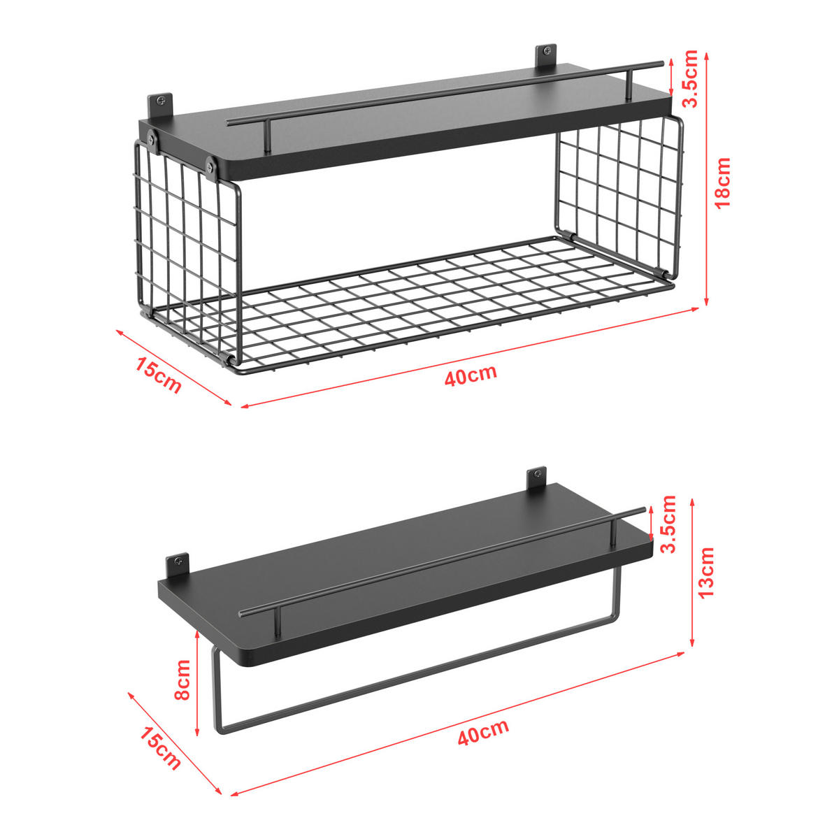 BADEZIMMERREGAL-SET 2 TLG. Vik - Schwarz, Holzwerkstoff/Metall (40/18/15cm) - [en.casa]