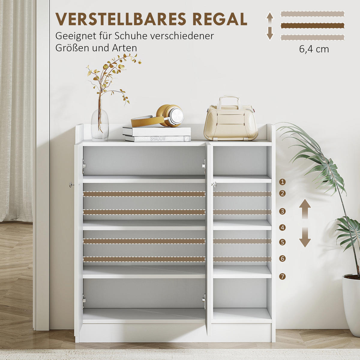SCHUHSCHRANK DE-09674 4 Regale, 1 Schrank Weiß - Weiß, Holzwerkstoff (83/90/30cm) - ComfortXL