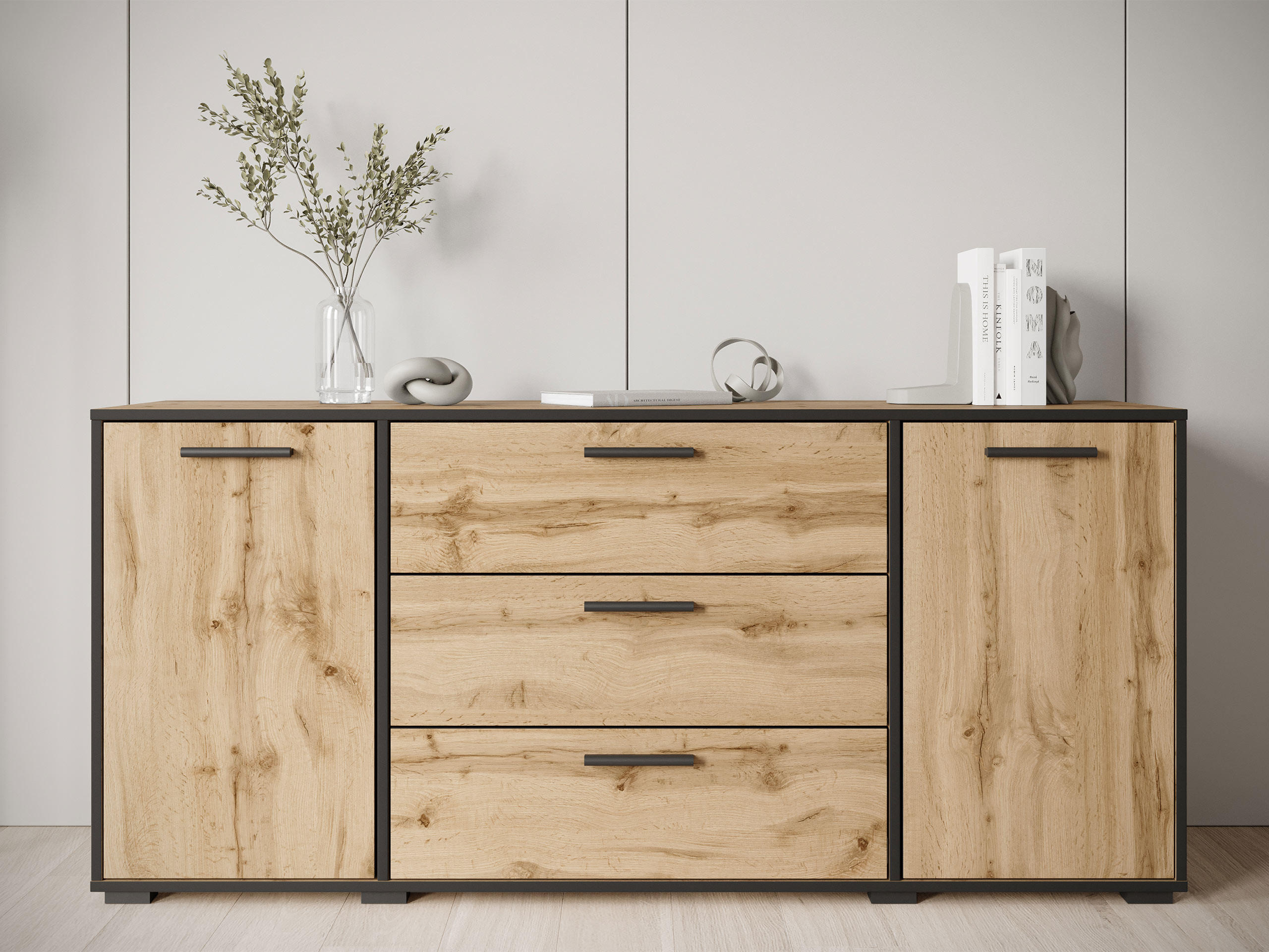 SIDEBOARD Bogota 150 - Schwarz/Braun, Holzwerkstoff/Kunststoff (150/68/40cm) - MIRJAN24