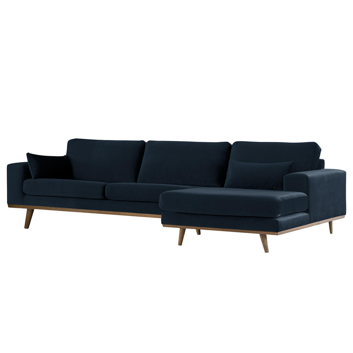 ECKSOFA mit Longchair - Eichefarben/Dunkelblau, Eichenholz/Textil (281/153cm) - home24