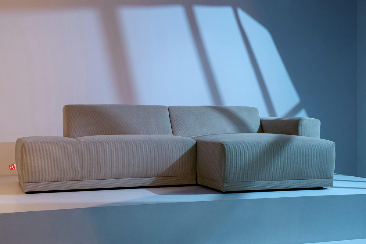 ECKSOFA-RECHTS MUDI in moderner Optik mit hochwertigem Kaltschaum, Cord-Stoff, beige - Beige/Schwarz, Textil (280/160cm) - KONSIMO®