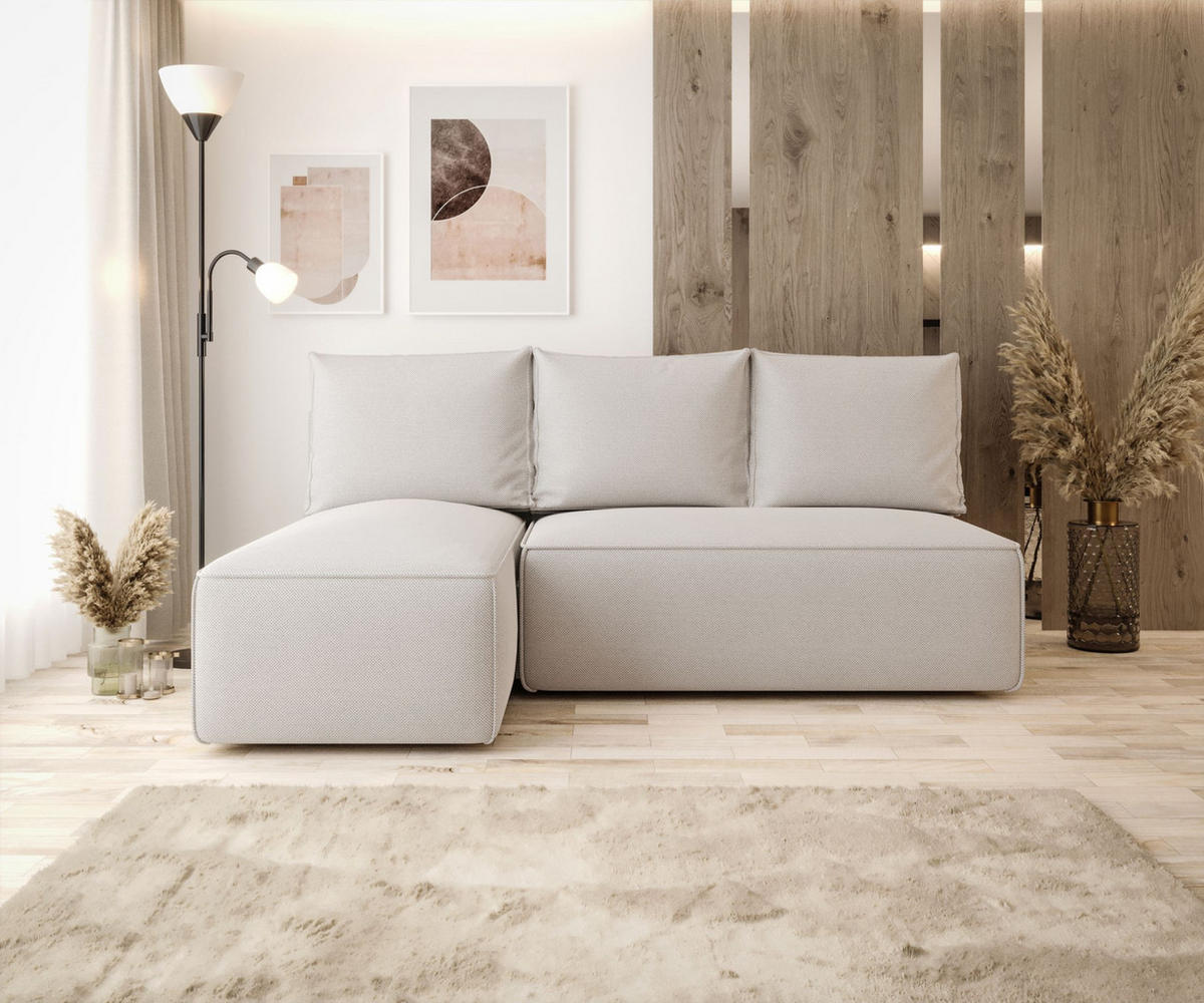 ECKSOFA mit Schlaffunktion SAVIO MINI Curio 02 Links - Creme, Textil (200/140cm) - Bedante