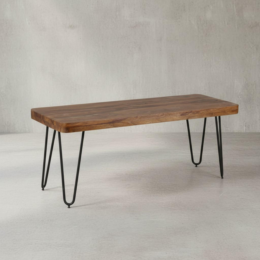 SITZBANK BALU Massivholz Metallbeine Landhausstil, Braun 120x40x45 cm - Schwarz/Braun, Holz/Metall (120/45/40cm) - KADIMA DESIGN