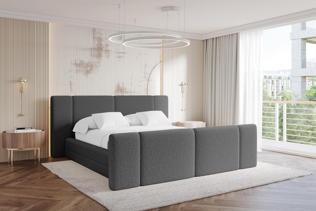POLSTERBETT mit Bettkasten, Fußteil und Lattenrost, Boxbett ohne Matratze - TEVO-Z 160x200 Grau - Greige, Holzwerkstoff/Textil (160/200cm) - ALTDECOR