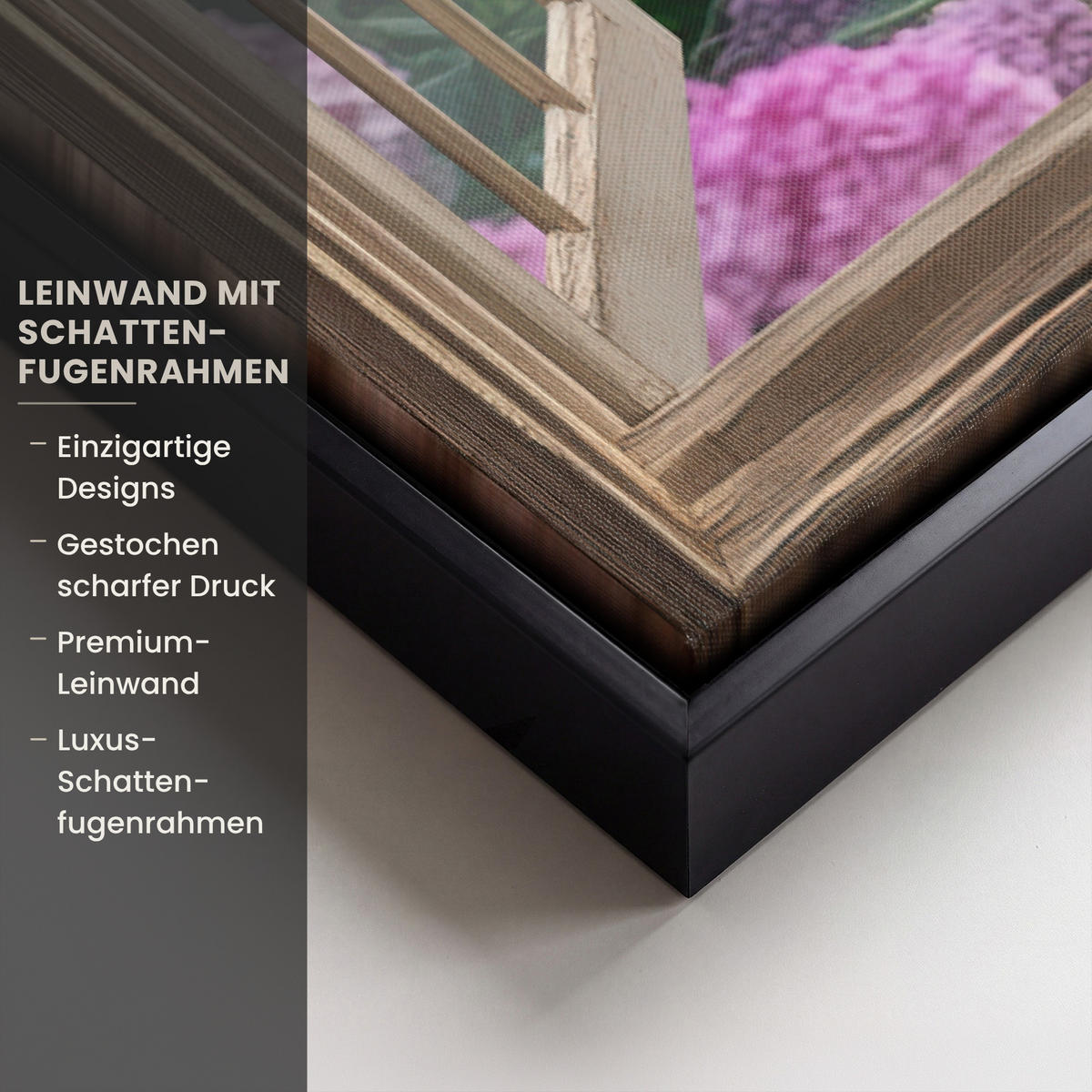 LEINWAND Bilder mit Rahmen - Aussicht - Garten - Fenster - Hortensie - Blumen - 40x60 - Pastellblau, Textil (40/60cm) - MuchoWow