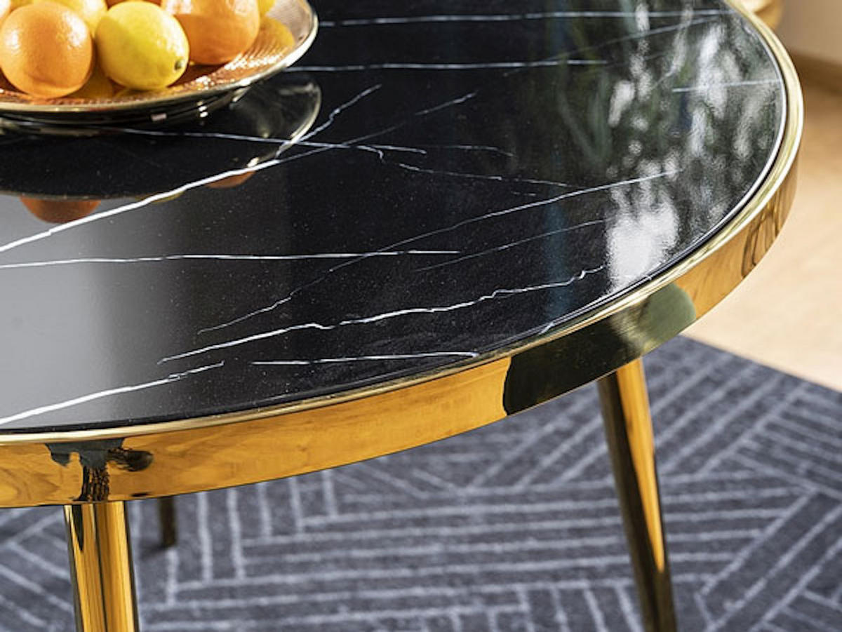 ESSTISCH Calvin Marmor schwarz / Gold 100 / 100 / 75cm - Goldfarben/Schwarz, Glas/Holz (100/100/75cm) - Feldmann-Wohnen