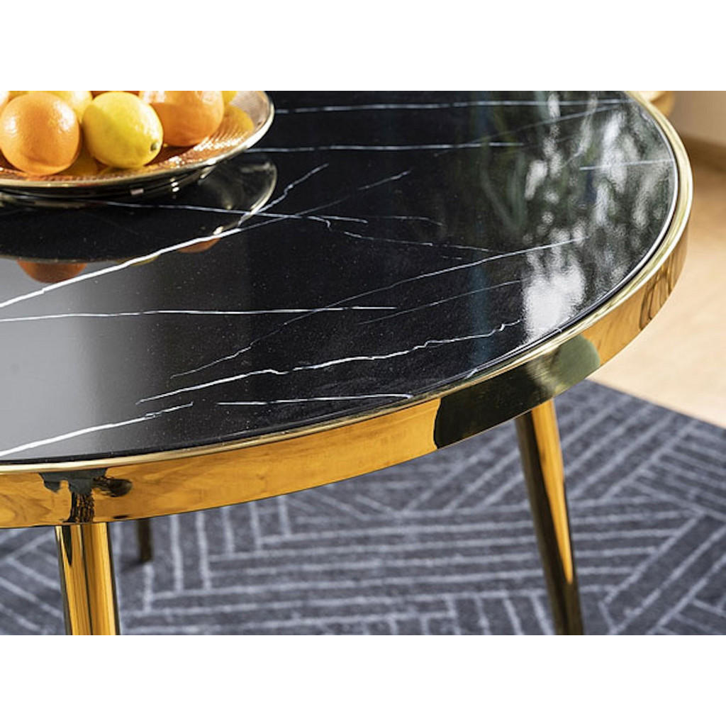Thumbnail - Feldmann-Wohnen Esstisch, Schwarz, Gold, Holz, Rund,Rund, 100x75x100 cm, Esszimmer, Tische, Esstische