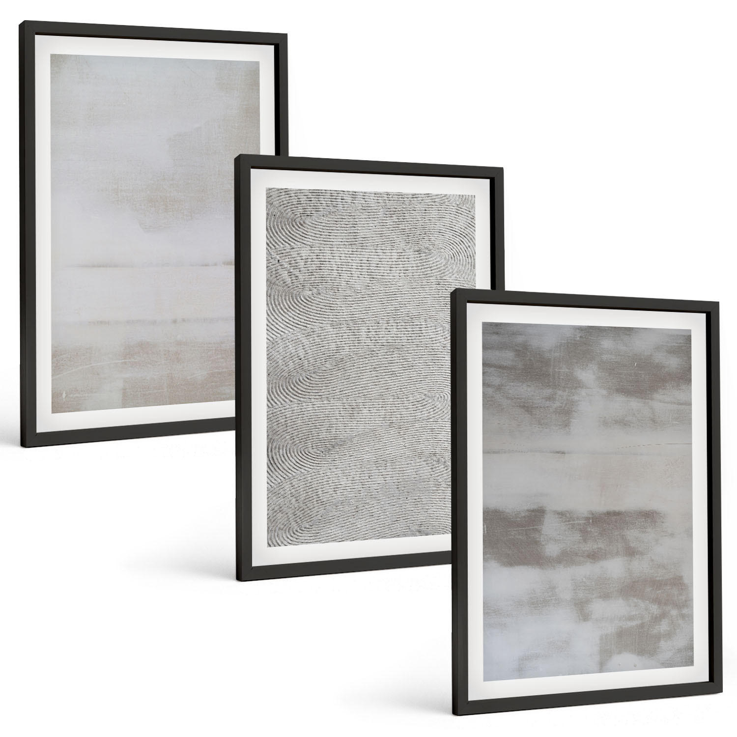BILDER SET 3er Set - 40x60 cm Schwarzer Rahmen - Moderne minimalistische Texturen - Schwarz, Kunststoff (40/60cm) - TULUP