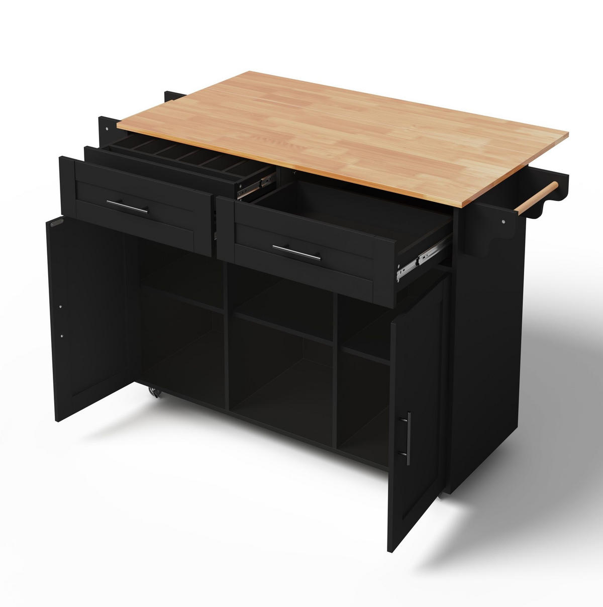 KÜCHENINSEL 145/70/94,5 cm schwarz aus MDF mit Klappplatte - Schwarz, Holzwerkstoff (145/94.5/70cm) - OKWISH