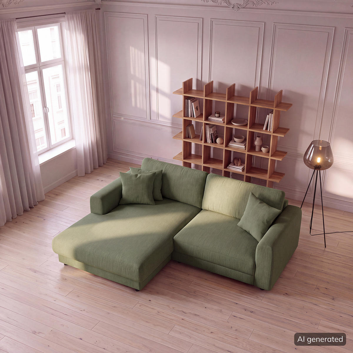 ECKSOFA mit Longchair - Schwarz/Grün, Holz/Kunststoff (238/183cm) - home24
