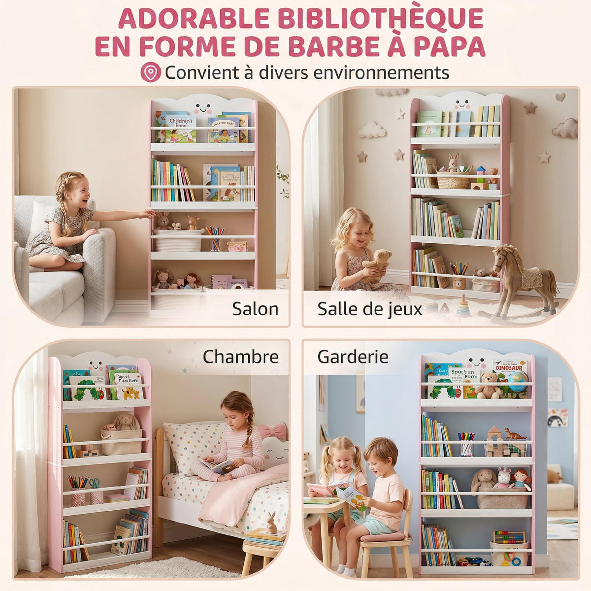KINDERBÜCHERREGAL Rosa 60/15/120,5 cm - Pink, Holzwerkstoff (60/120.5/15cm) - PANGIVO