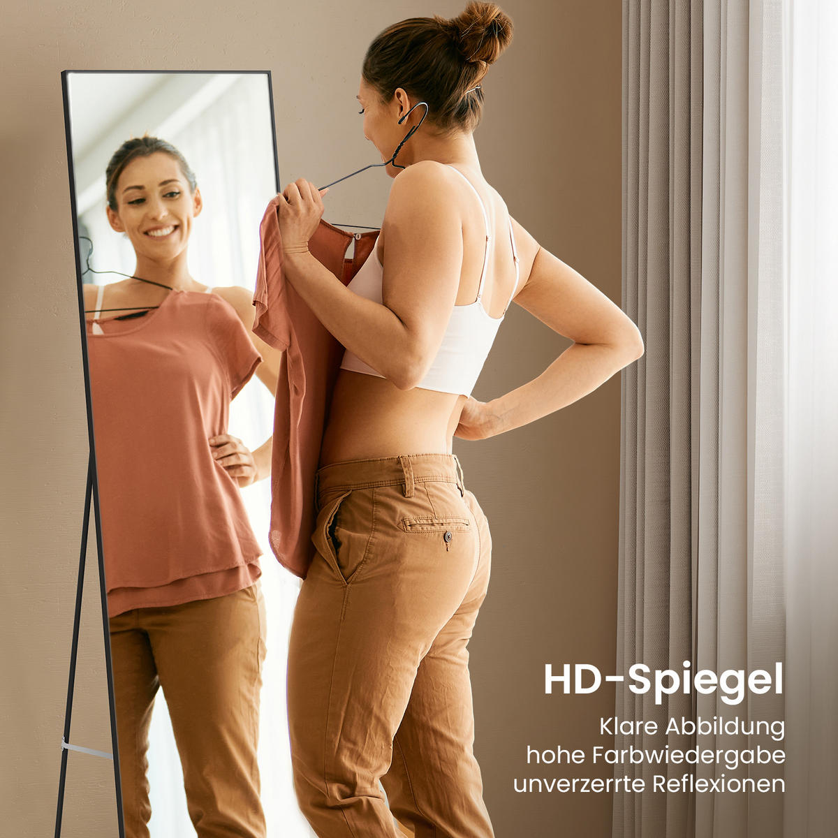 STANDSPIEGEL Wandmontage oder Freistehend, Schwarz 160/40/2 cm - Schwarz, Glas/Metall (40/160/160cm) - EMKE