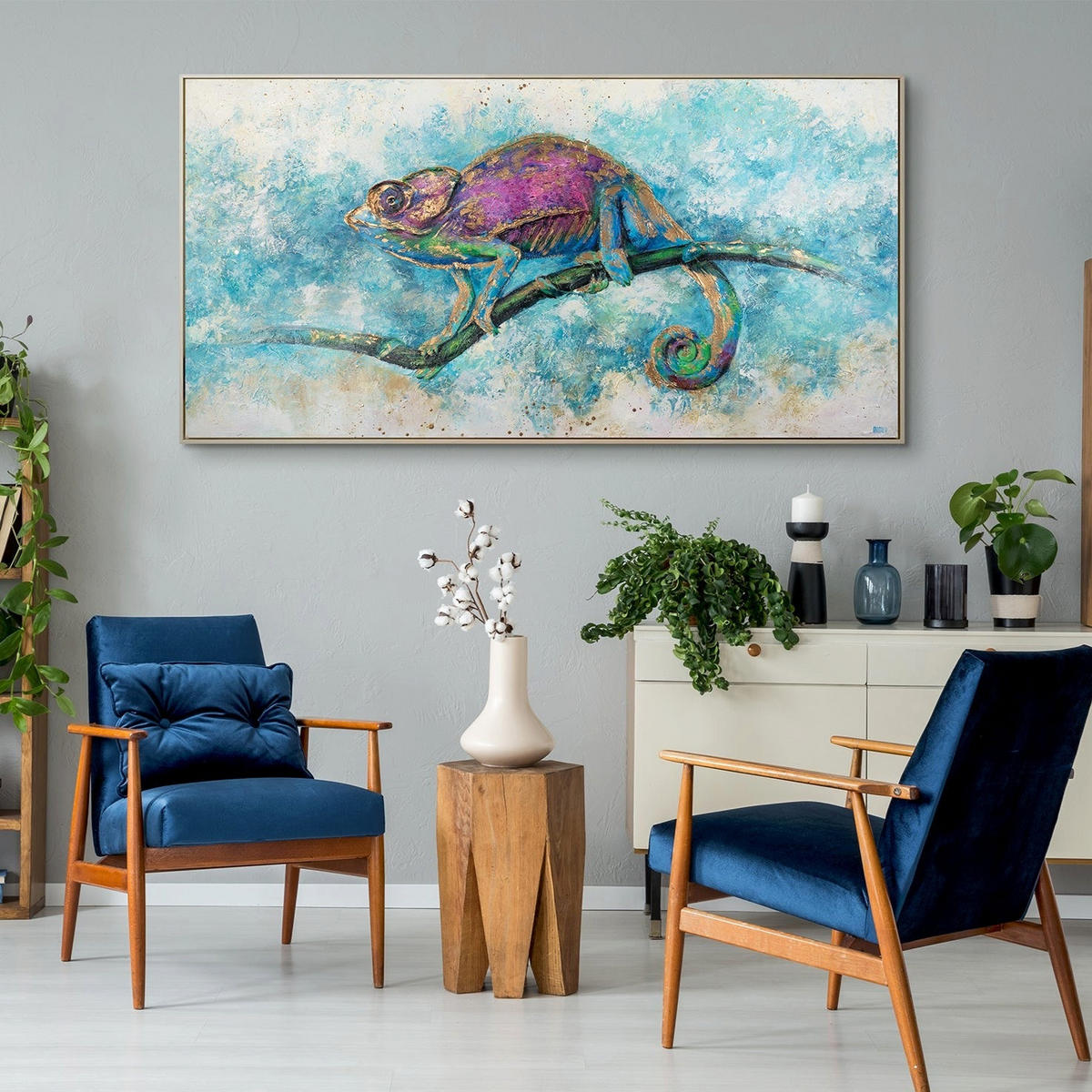 GEMÄLDE Leguan Schattenfugenrahmen Beige 140x70 cm - Beige, Holz (140/70cm) - YS-art gallery