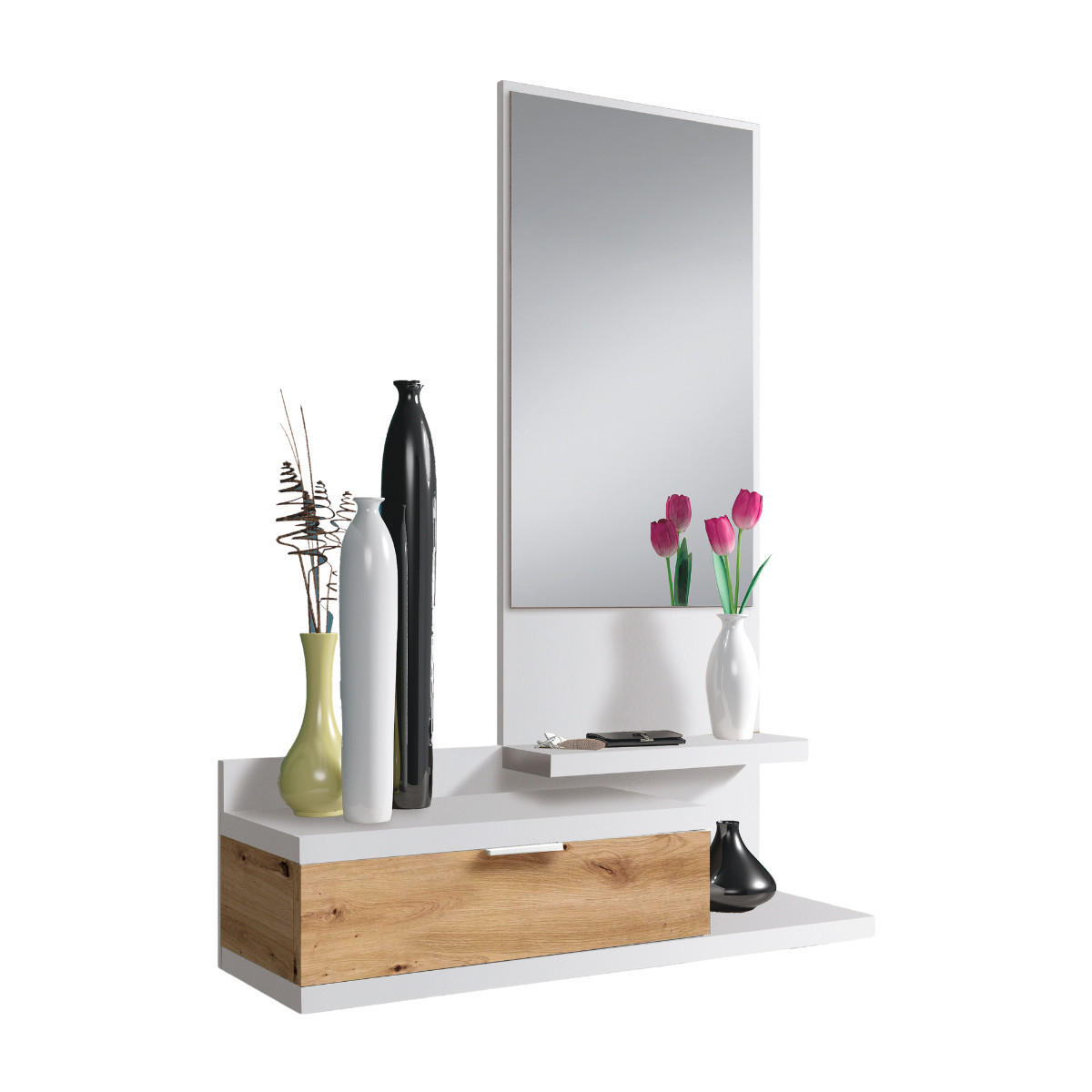 HÄNGEKONSOLE mit 1 schublade und 1 spiegel - dhalia 81/29/116 cm - Weiß, Holzwerkstoff (46.7/29/116cm) - Calicosy