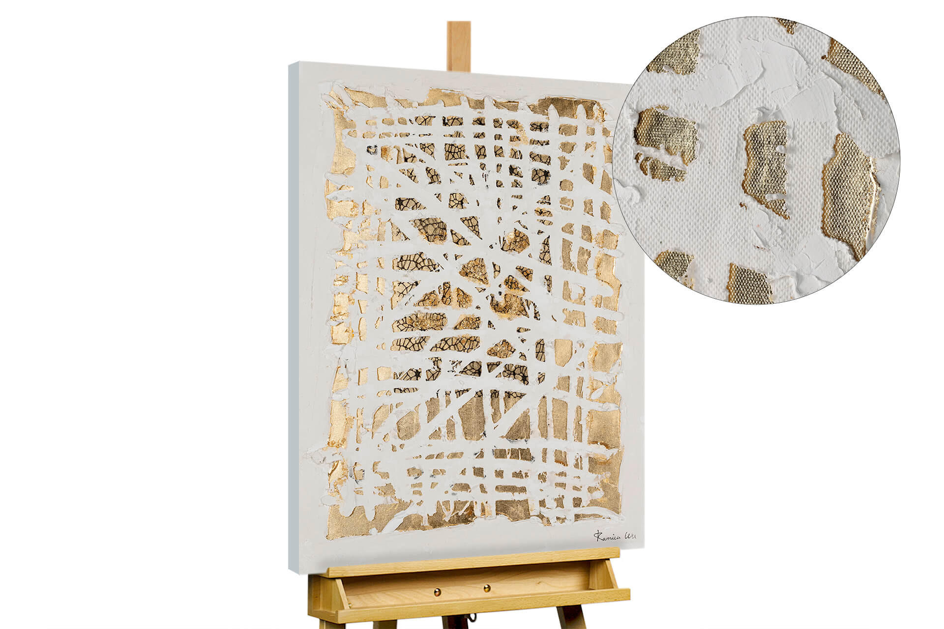 ACRYLBILD HANDGEMALT 60/90 cm - Goldfarben/Weiß, Holz/Textil (60/90cm) - KUNSTLOFT
