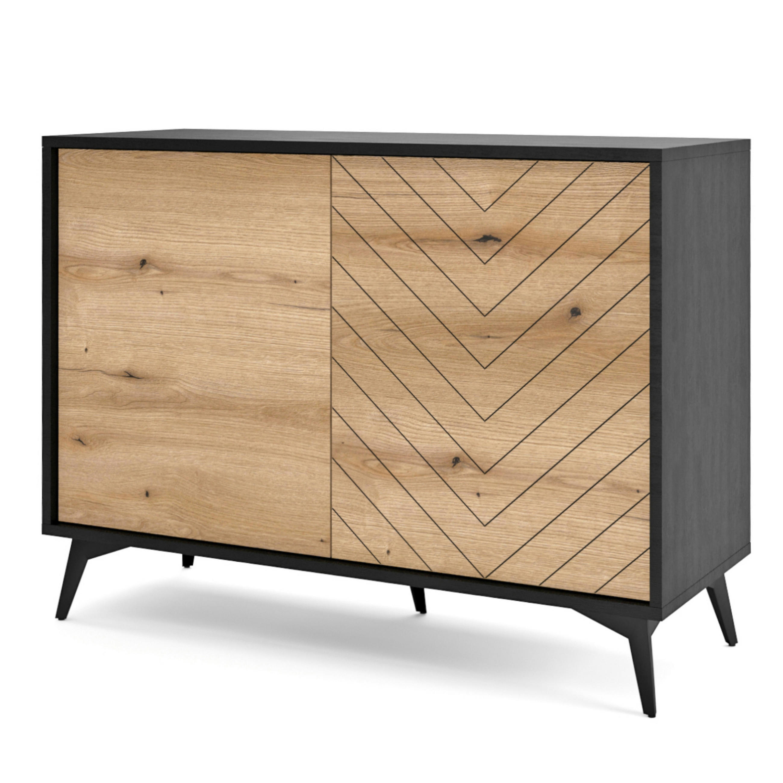 SIDEBOARD Jasper K104 – Eiche Evoke, Schwarz - Eichefarben/Schwarz, Glas/Holzwerkstoff (104/77/39cm) - Komodee