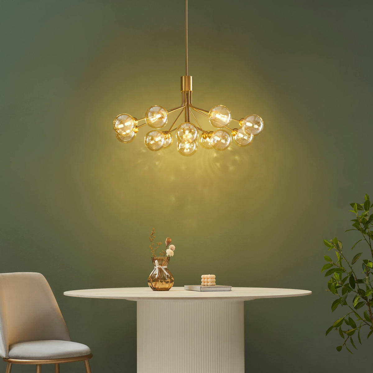 KRONLEUCHTER Audrey, Bernstein und Messing, 43cm - Goldfarben, Glas (43/82/43cm) - KOSILUM