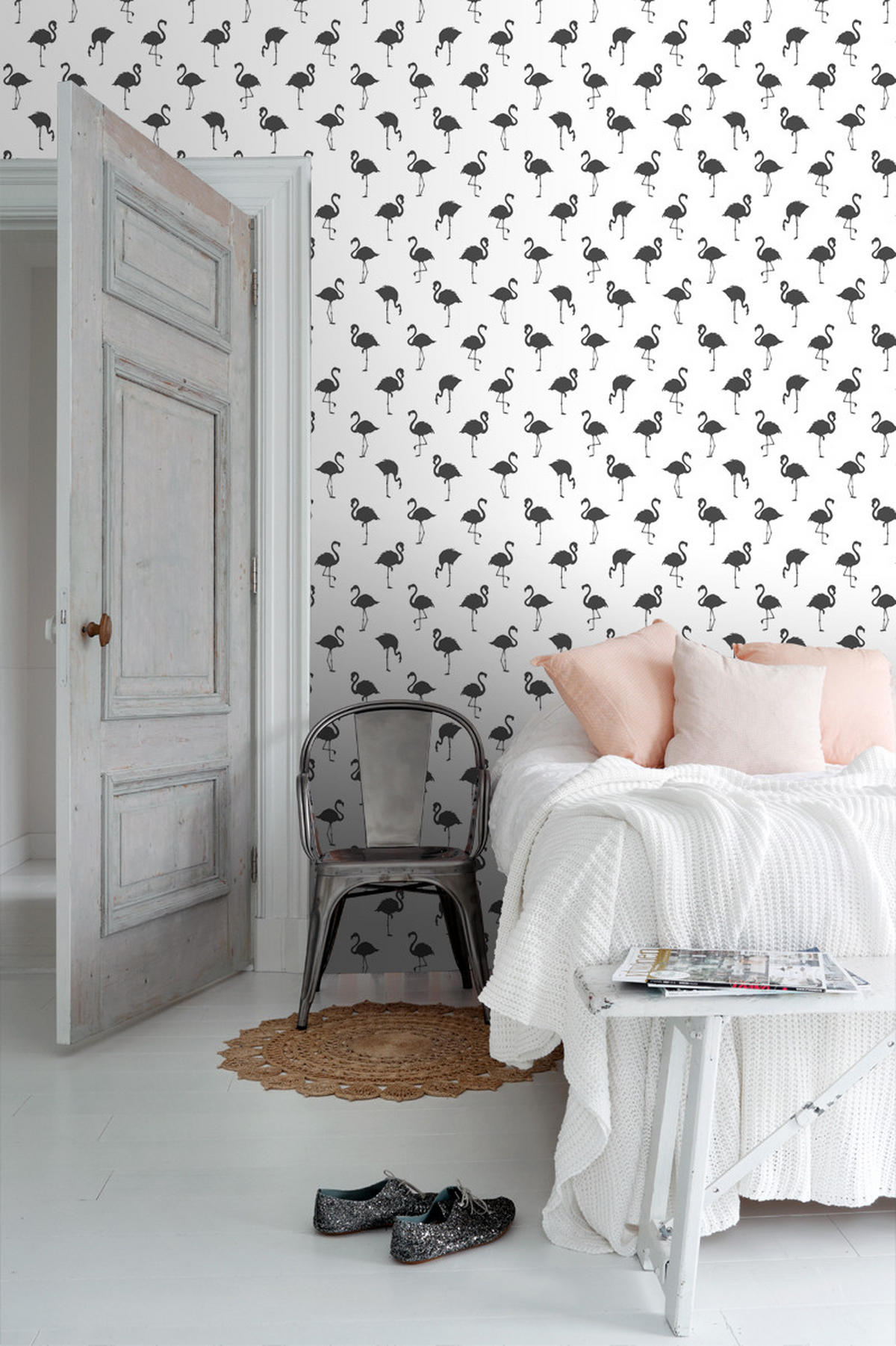 TAPETE Flamingos 53 cm x 10.05 m - Schwarz, Papier (53/0.1cm) - ESTAhome