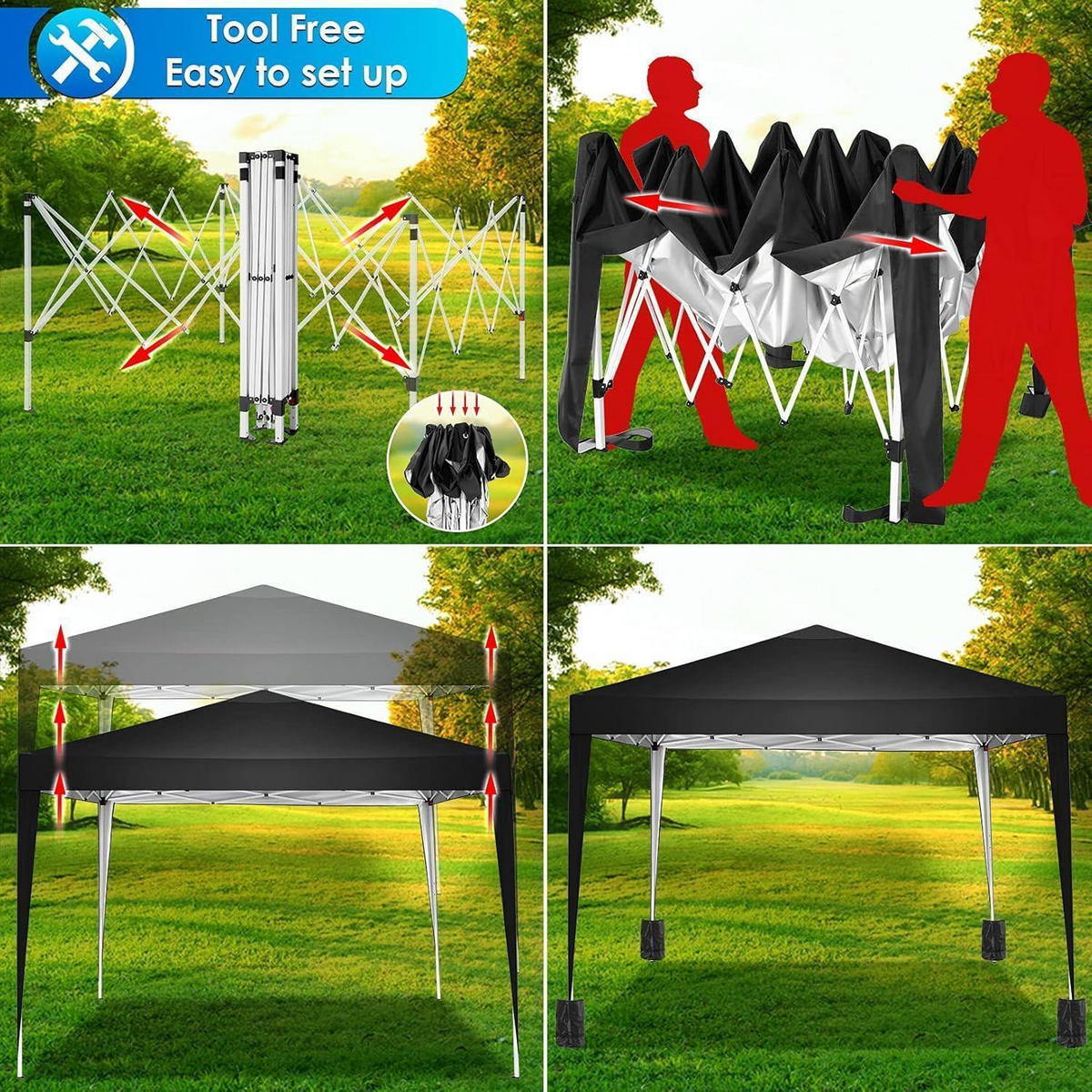 FALTPAVILLON 3 x 3 m Schwarz Wasserdicht Höhenverstellbar - Schwarz, Textil (299.7/259.1/299.7cm)