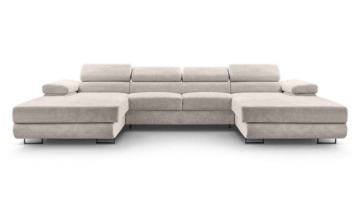 WOHNLANDSCHAFT Arborio Weiß 352/202/90 cm mit Schlaffunktion - Creme/Schwarz, Textil/Metall (352/90/202cm) - AX Living