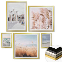 WANDBILDER 5er Set - 50x50 cm & 20x30 cm & 40x60 cm Goldrahmen - Pflanzen, Meereswellen, Aussicht, Häuser - Goldfarben, Kunststoff (40/60cm) - ArtPrintCave