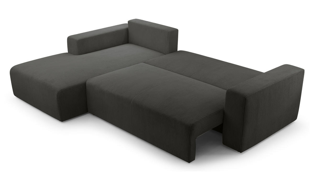 ECKSOFA L Form Catea Dunkelgrau 279/145/84 cm Links mit Schlaffunktion - Dunkelgrau/Schwarz, Kunststoff/Textil (145/279cm) - AX Living