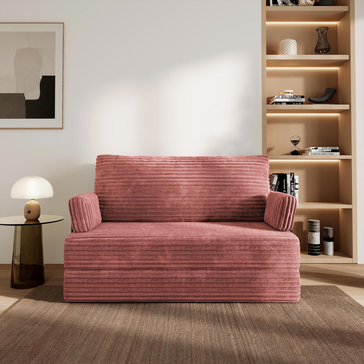 BETTSOFA LADIA aus Schaumstoff Cordstoff Rosa Schlaffunktion - Rosa, Textil (140/86/60cm) - MASSENO