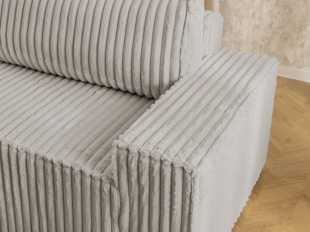 ECKSOFA Rivio mit Schlaffunktion und Bettkasten, Plüschcord Hellgrau - Hellgrau/Schwarz, Holz/Kunststoff (149/262cm) - S-Style
