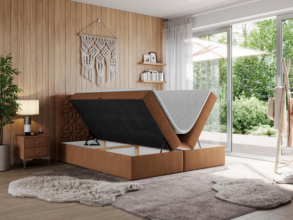 BOXBETT LEILA 180/200 Orange Struktur - H3 - Orange, Holz/Textil (180/200cm) - MKS