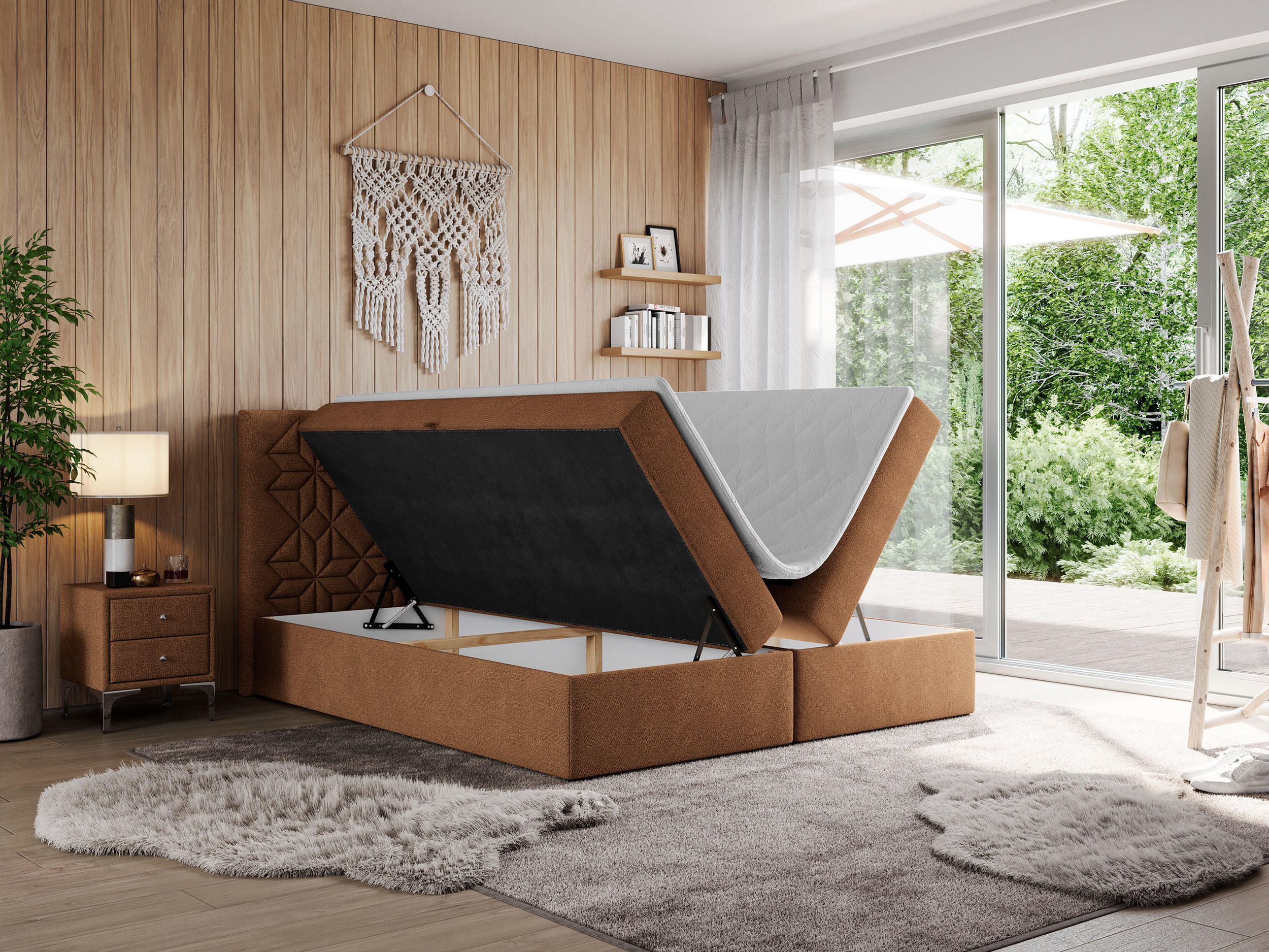 Thumbnail - MKS Boxbett, Orange, Textil, 2-Sitzer, H3, 7-Zonen, Rechteckig, 140x200 cm, Schlafzimmer, Betten, Boxspringbetten