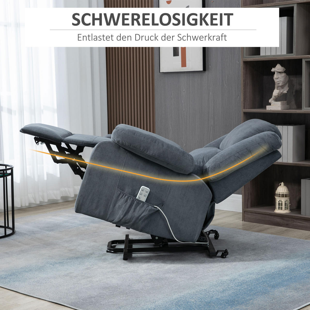 SESSEL mit Aufstehhilfe, Fernsehsessel Elektrisch, Aufstehsessel, Relaxsessel - Grau, Textil (93/105/91cm) - HOMCOM