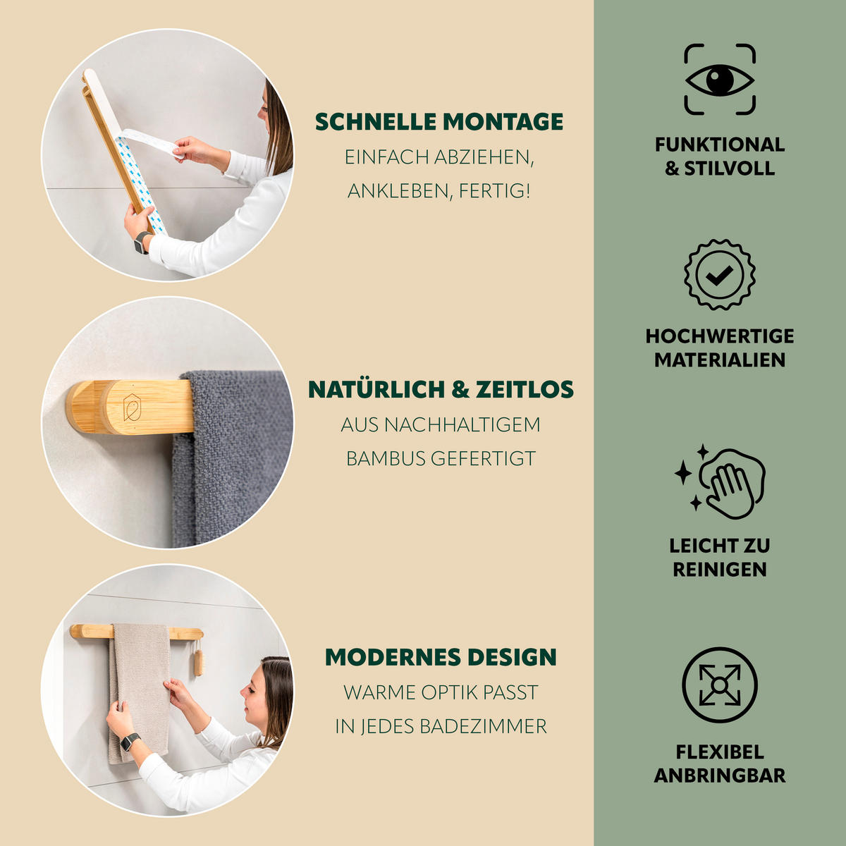 HANDTUCHHALTER, Bambus - Braun, Holz (62/4/5cm) - eluno