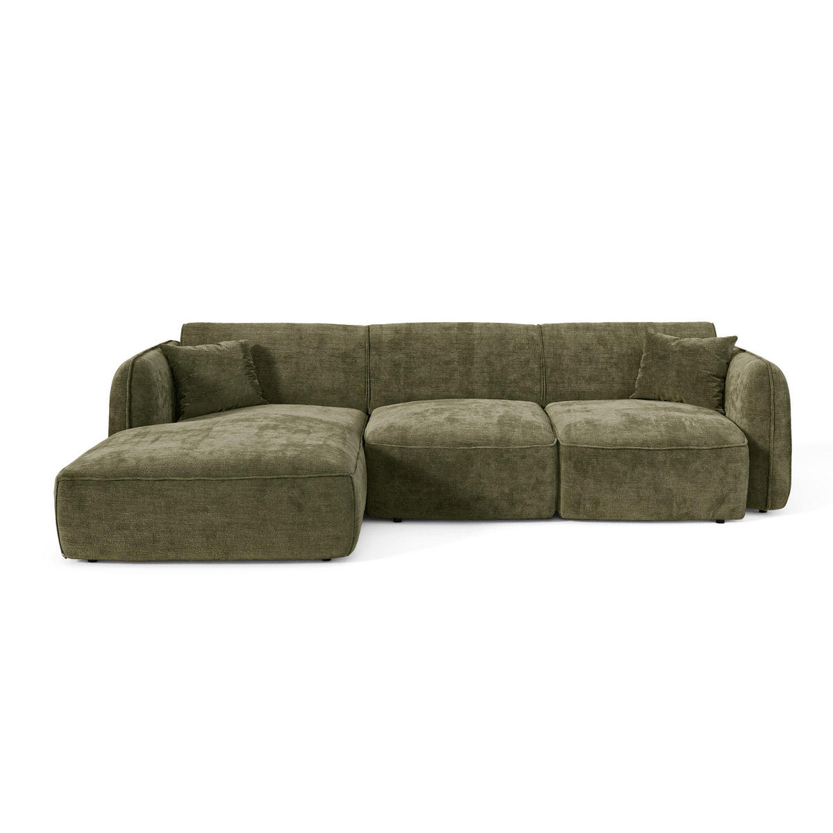 ECKSOFA (links) LOMI Geprägter Samt Vintage-Grün 272cm - Dunkelgrün/Grün, Textil (272/90cm) - Premium Interiors