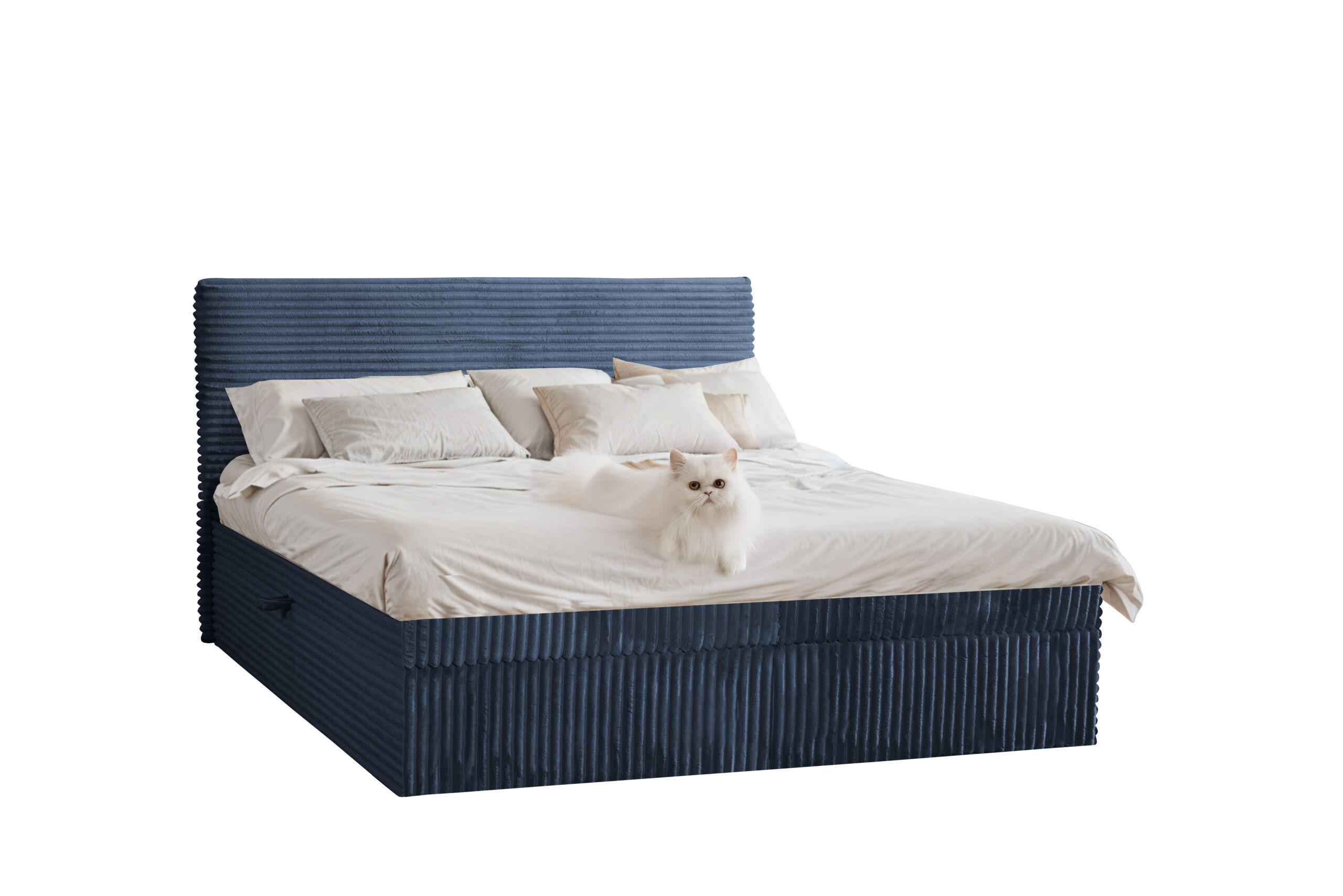 BOXBETT Bettkasten Und Topper TRENTO Ohne Bein Stoff Plüsch Cord 180x200 cm Dunkelblau H2-Pocket - Dunkelblau, Holz/Textil (180/200cm) - Kaiser Möbel