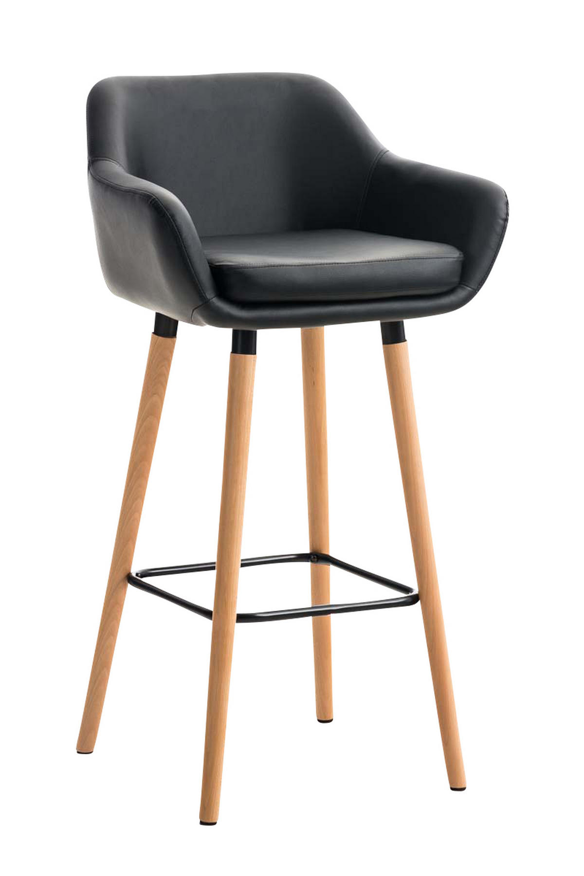 BARHOCKER Grande, Gestell Holz, Kunstleder Schwarz - Schwarz/Braun, Holz/Kunststoff (55/99/46cm) - TPFLiving