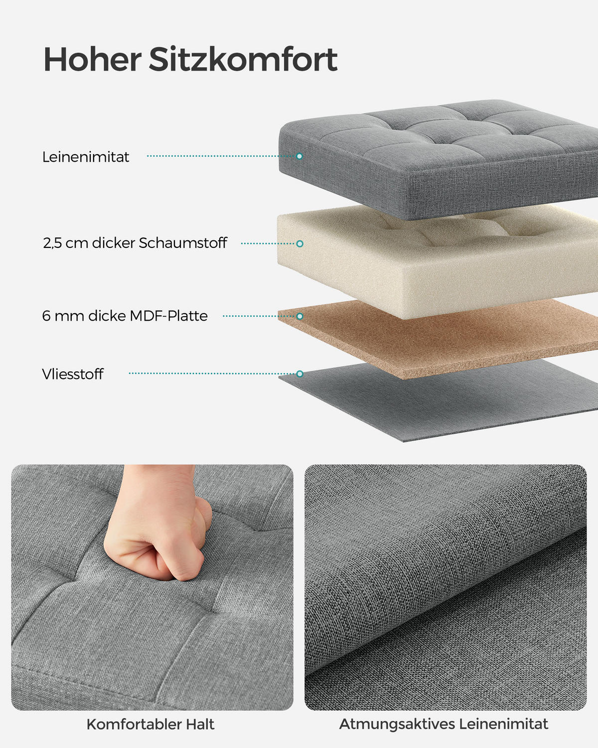 SITZHOCKER Monica - Hellgrau, Textil (30/30/30cm) - SONGMICS