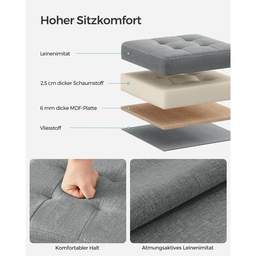 Thumbnail - Songmics Sitzhocker, Hellgrau, Textil, 30x30x30 cm, Wohnzimmer, Hocker, Sitzhocker