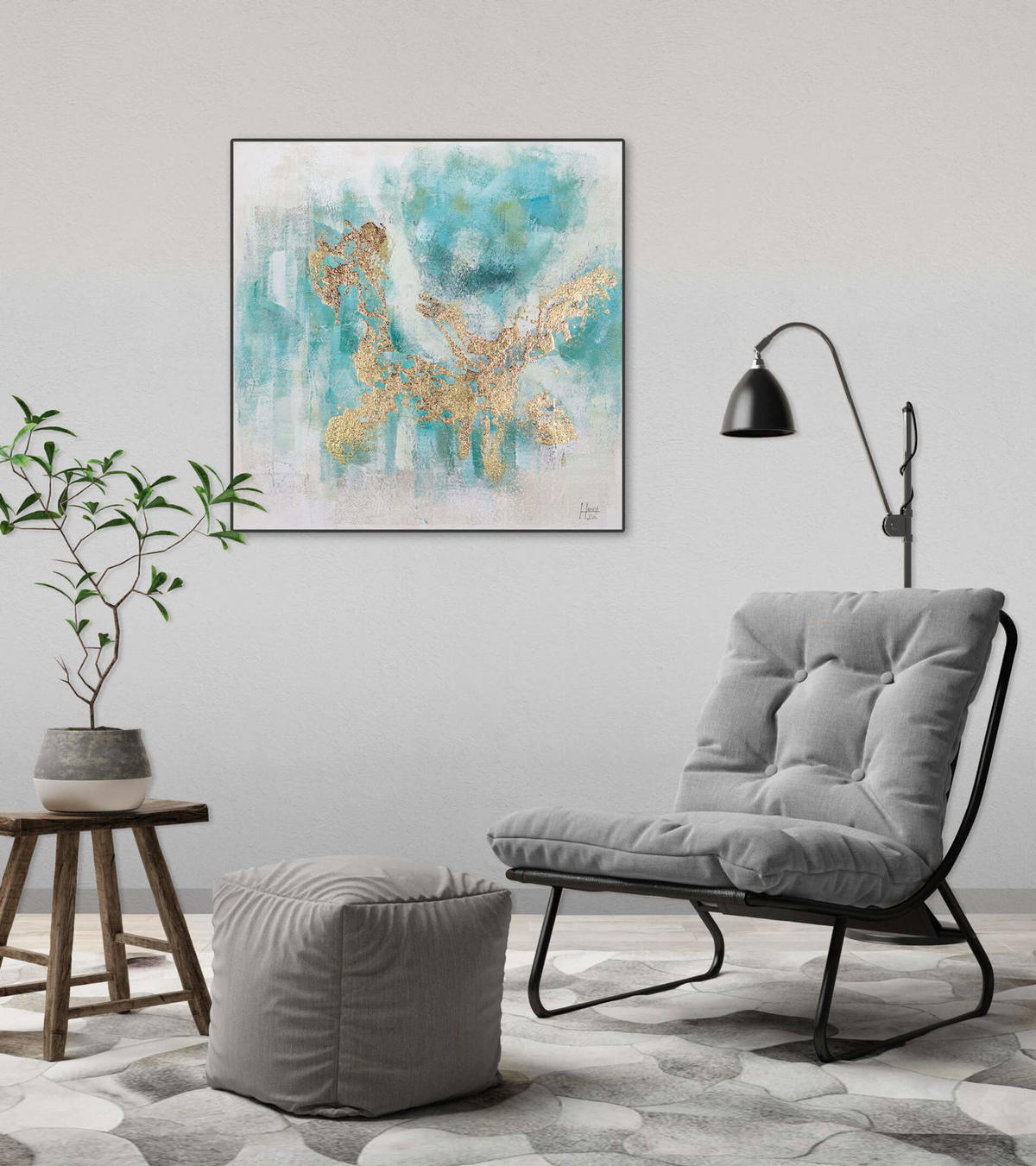 ACRYLBILD HANDGEMALT 60/60 cm - Blau/Goldfarben, Holz/Textil (1.1/60cm) - KUNSTLOFT