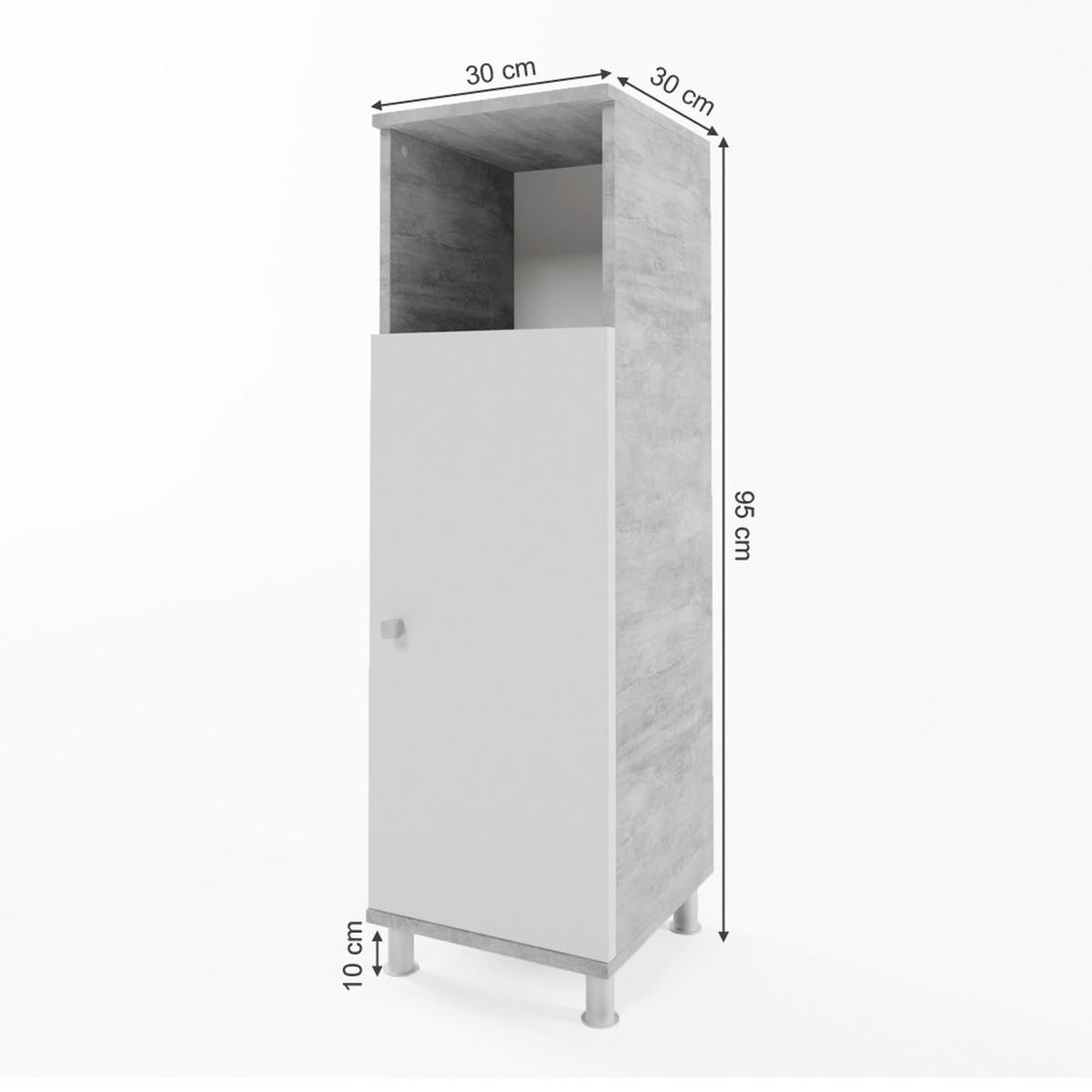 MIDISCHRANK Fynn Beton 30 x 95 cm - Weiß/Grau, Holzwerkstoff (30/95/30cm) - Vicco