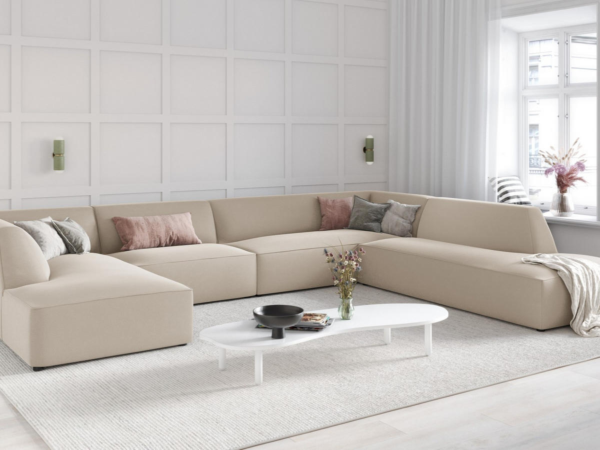PANORAMASOFA rechts Ruby aus Samt beige 7 Sitzplätze - Beige, Textil (273/69/366cm) - Micadoni