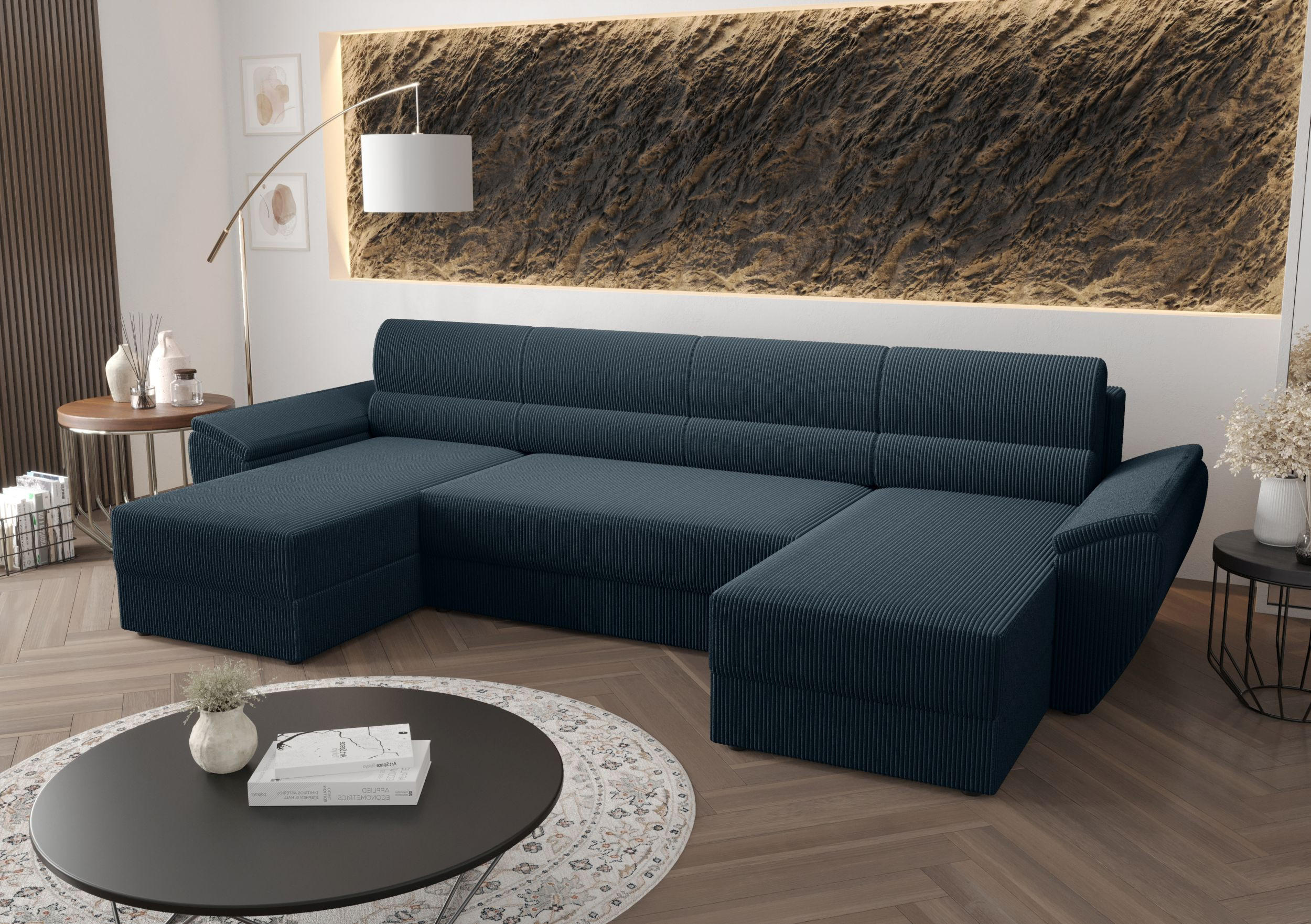 ECKSOFA REBIU2 Poso 05 mit Schlaffunktion - Dunkelblau, Textil (326/86/140cm) - Bedante