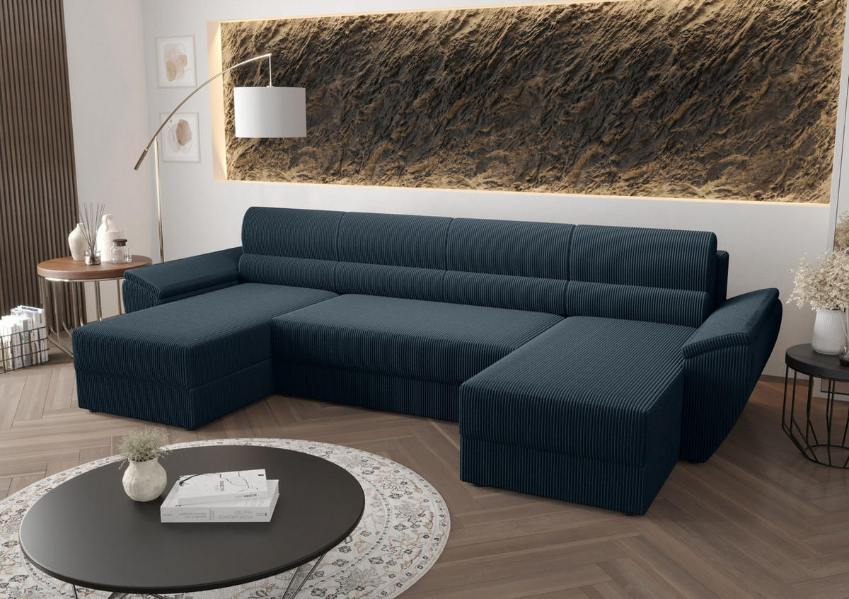 ECKSOFA REBIU2 Poso 05 mit Schlaffunktion - Dunkelblau, Textil (326/86/140cm) - Bedante